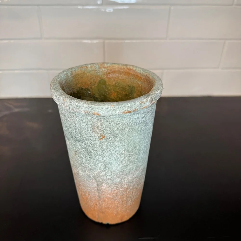 47th & Main Decorative Vase Home Decor 9.5in Green Orange Weathered BMR433